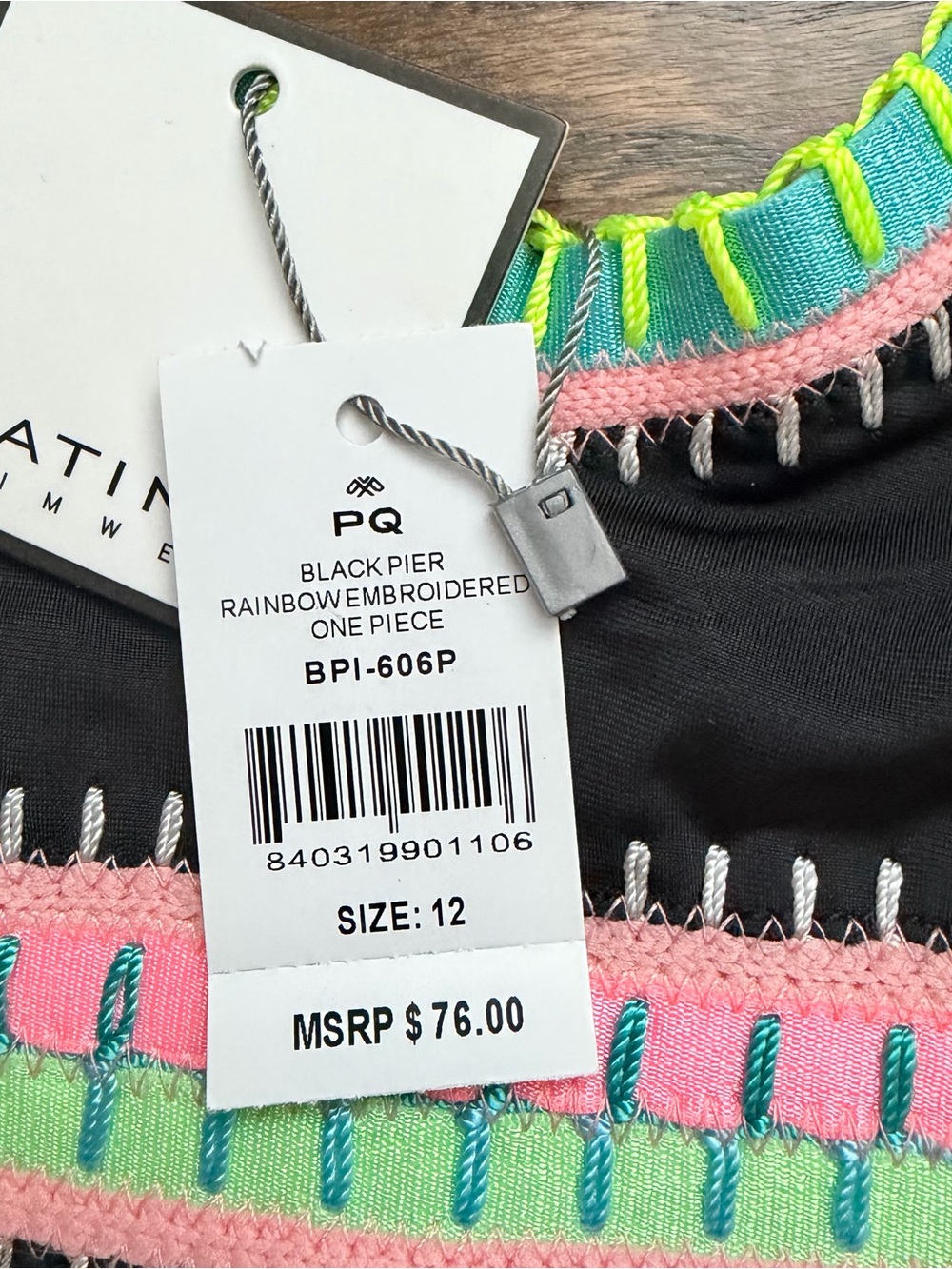 NWT PQ Swim Girls Halter One-Piece Swimsuit with Neon Trim - size 12 - Picture 2 of 7